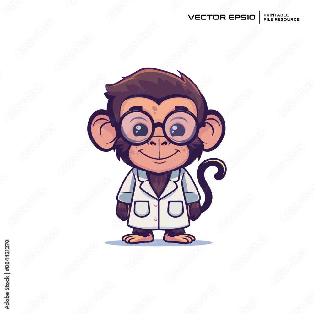 cute monkey doctor, character, mascot, logo, vector, design, illustration, eps 10