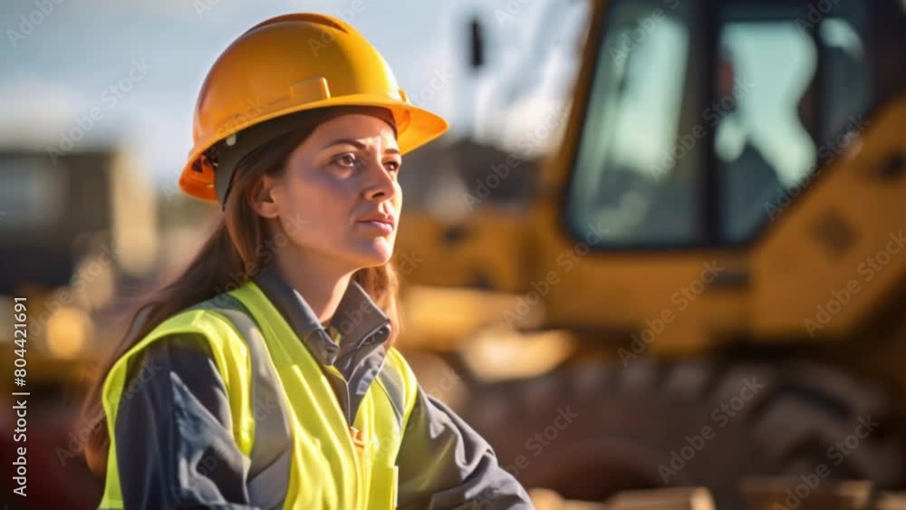 Engineer or female worker is stressed at construction site Engineer or female worker is stressed at construction site