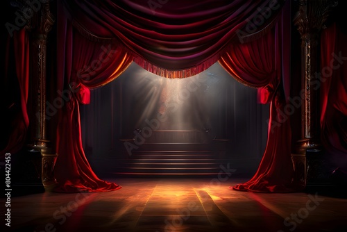 closed burgundy and dark crimson curtains in the background of the theater 