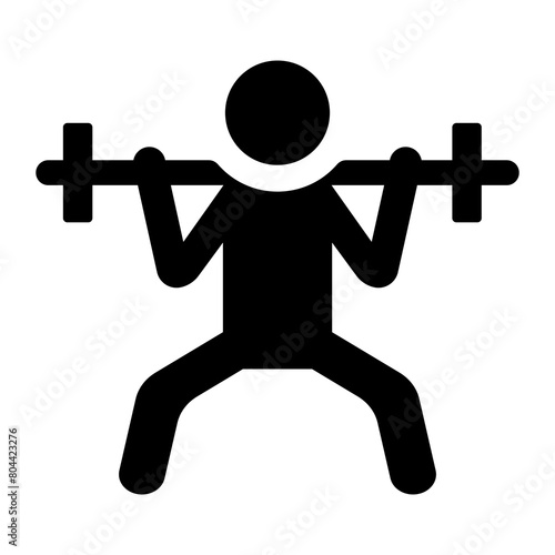 Icon depicting a black man squatting with a barbell on a white background