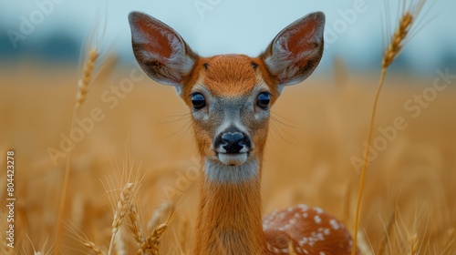 European Roebuck (Capreolus capreolus) in Wheat Field in Summer, Hesse, Germany