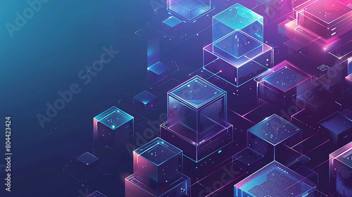 Abstract, blockchain and online storage technology for data, 3D Abstract Modern Background. 3d technology futuristic digital graphic concept blue square, line technology Wireframe background. 