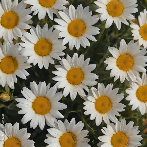 a many white and yellow flowers in a field