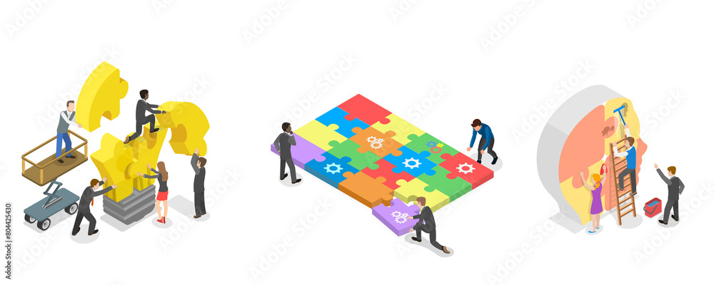 3D Isometric Flat Illustration of Teamwork, Partnership for Achieving Team Success 3D Isometric Flat Illustration of Teamwork, Partnership for Achieving Team Success