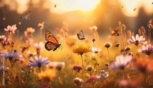 Nature's Harmony: Exploring an Idyllic Meadow Teeming with Flowers, Butterflies, and Bees. Generative AI © grahof_photo