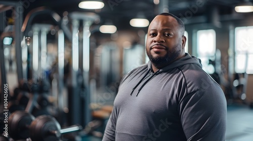 Overweight Man Smiles Confidently in Gym Embracing Fitness Journey Generative ai