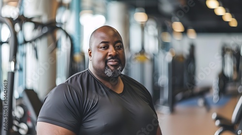 Overweight Man Smiling Confidently in Gym Modern Fitness Generative ai