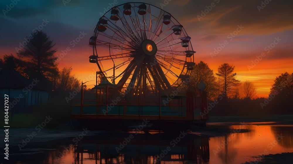 abandoned amusement park at sunset