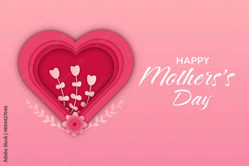 Flowers in a Pink Paper Cut Heart Art Perfect for Our First Mothers Day. Happy Mothers Day. Valentines Day Hearts