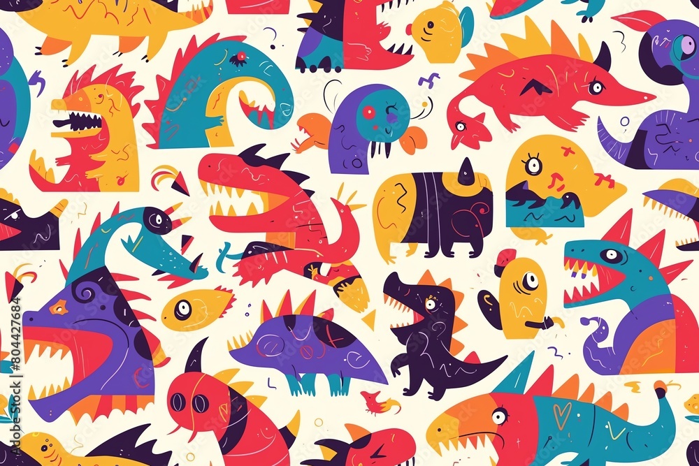 Fantastical forests with fantastical creatures seamless pattern