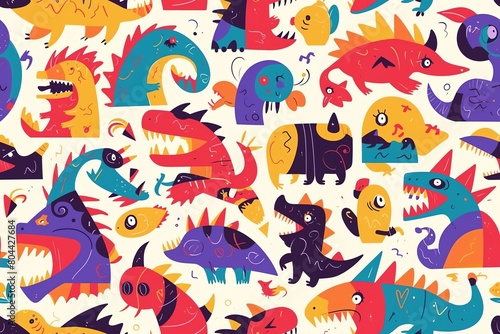 Fantastical forests with fantastical creatures seamless pattern