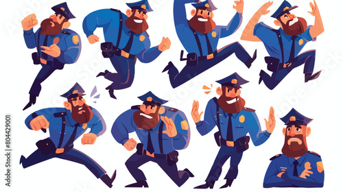 Policeman poses vector illustration set. Cartoon be