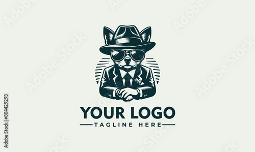 chihuahua mafia vector logo features a serious Chihuahua face with an expression that suggests mafia power and awesomeness photo