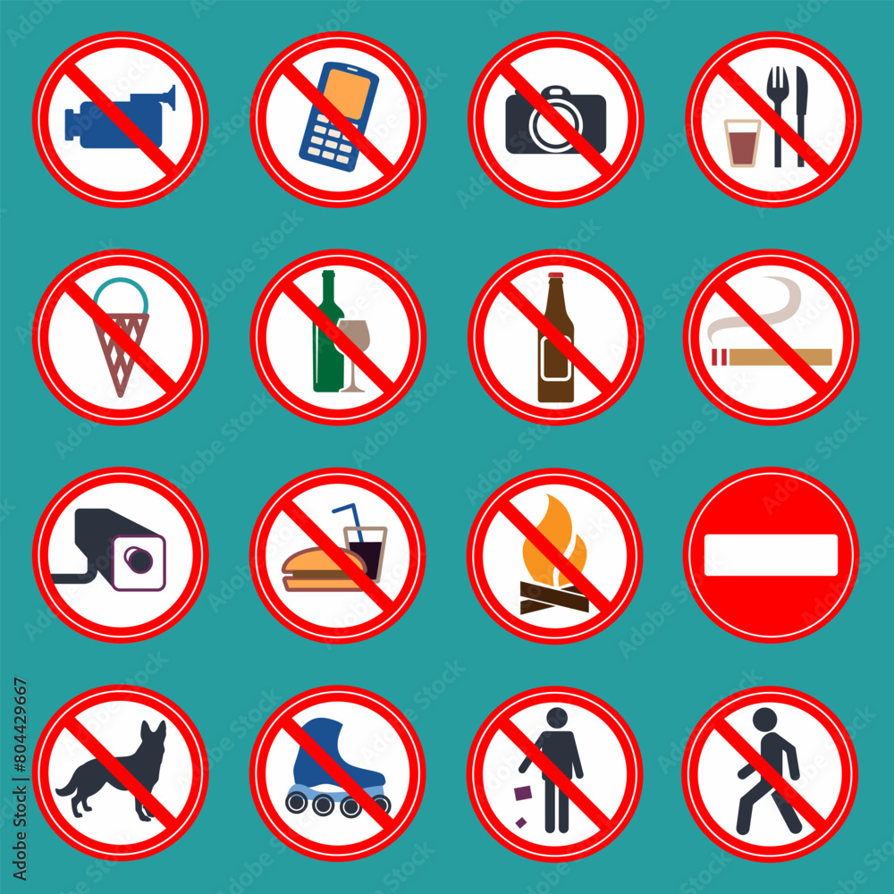 Set of prohibition signs for content
