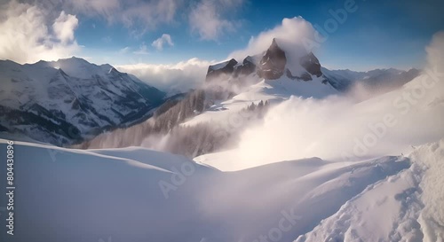 Timelapse in the Rocky Mountains in winter as spindrift blows from summit in high winds Telluride Colorado photo