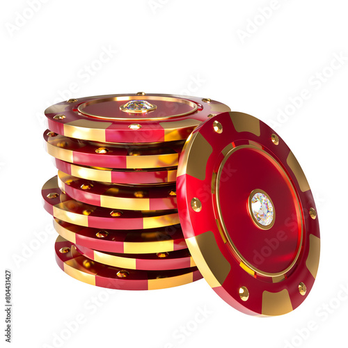 Luxurious golden casino chips with diamonds