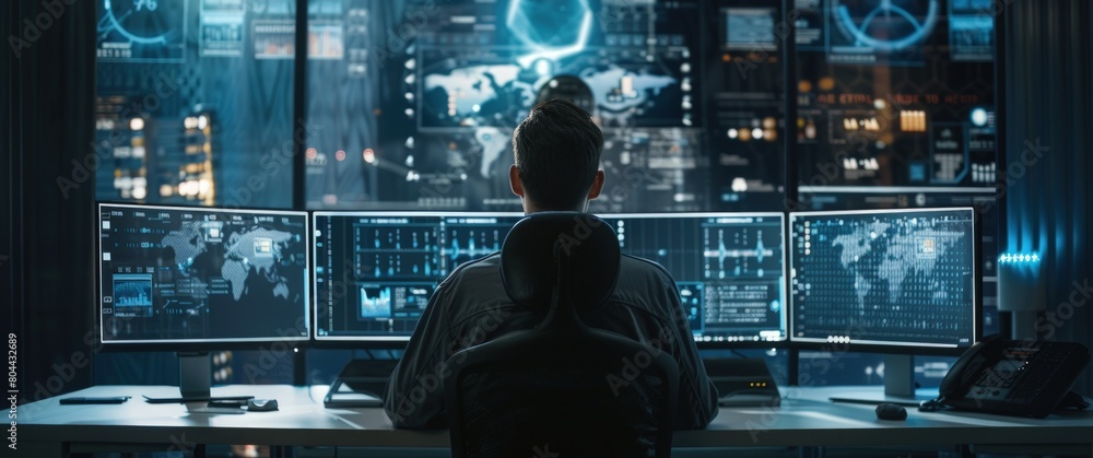 Guard monitoring screen security CCTV cameras for advanced surveillance secure protection system and recording Guard monitoring screen security CCTV cameras for advanced surveillance secure protection system and recording