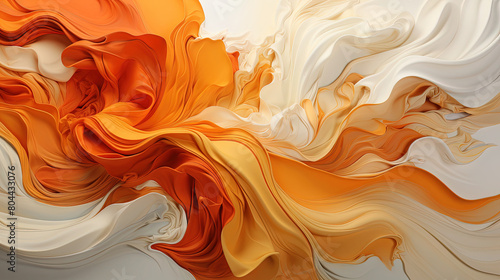 An Abstract Floating Oil Painting of Orange and Beige Colors on White Canvas