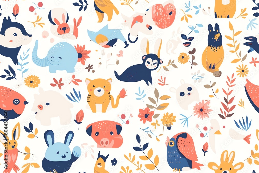 Whimsical woodland creatures seamless pattern for kids Whimsical woodland creatures seamless pattern for kids