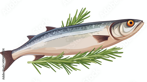 Raw mackerel fish with rosemary on white background