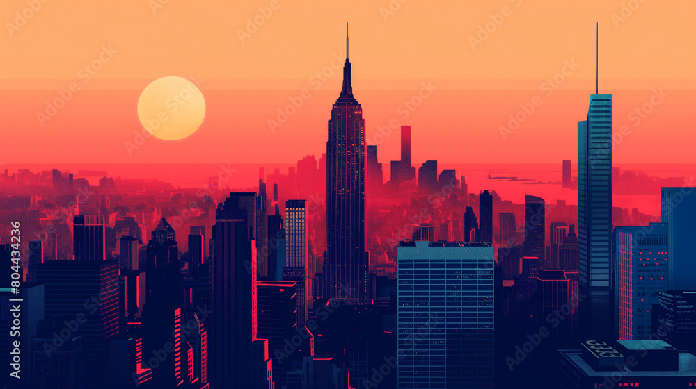 Fototapeta premium city skyline at sunset, illustration