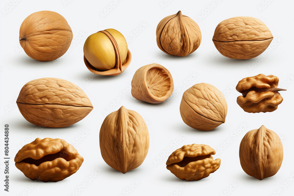Collection set of walnuts isolated on transparent or white background, png Collection set of walnuts isolated on transparent or white background, png