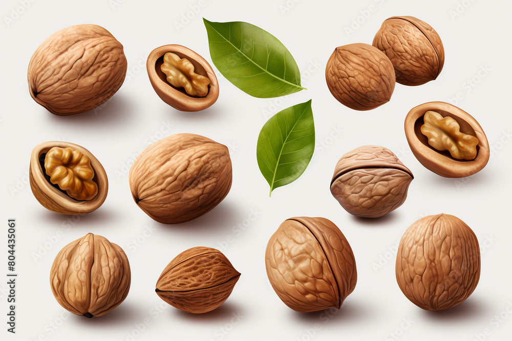 Collection set of walnuts isolated on transparent or white background, png Collection set of walnuts isolated on transparent or white background, png