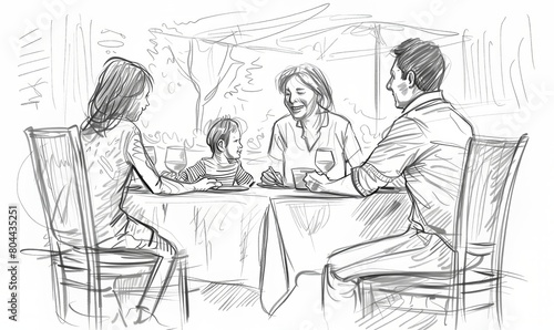 Disegno  storyboard di una famiglia che passa del tempo insieme.