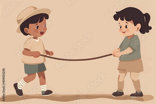 background illustration of a flat image of two small children playing jumping rope