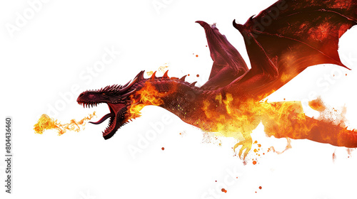 Fire breathing dragon isolated on white background.