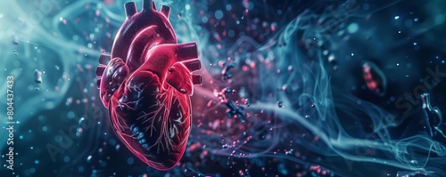 Infrared capture of a human heart in action, used for advanced cardiac health diagnostics, futuristic background #804437433