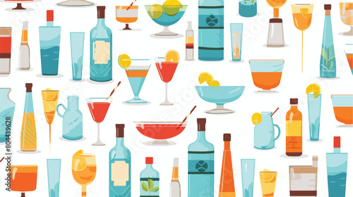 Seamless pattern with bartenders tools on white bac