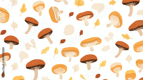 Seamless pattern with champignon slices on white ba