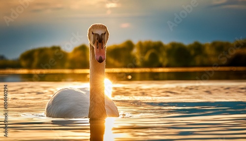 Cisne en un lago al atardecer photo