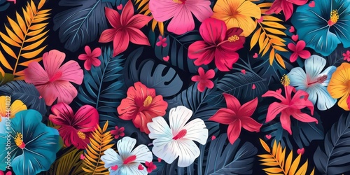 Tropical background with colorful flowers