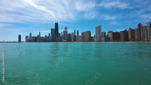 Chicago Illinois USA aerial drone footage of Chicago over Lake Michigan