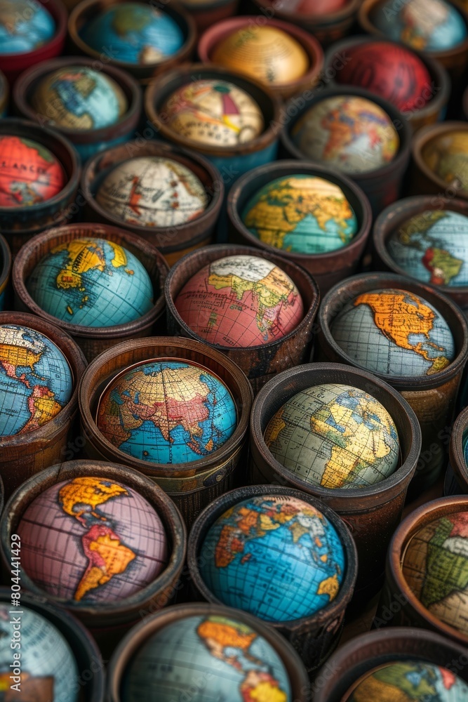 Set of globes, world maps