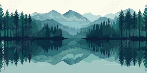 Vector - A serene illustration of a deep green pine forest, creating a tranquil and nature-themed atmosphere. photo