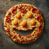 Delicious Eggtopped Smiley Face Pizza with Pepperoni and Cheese, Perfect for a Fun Meal