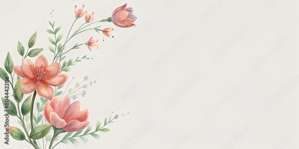 Digital painting of flowers on white background with blank area for text Digital painting of flowers on white background with blank area for text