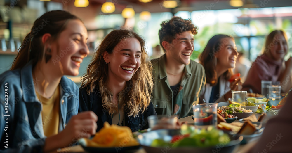 happy group of friend together in lunch room, contemporary diy, friends gathering,restaurant party