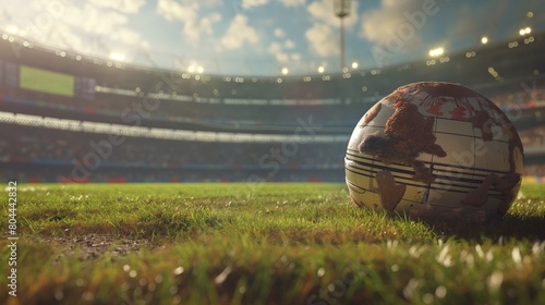 An extremely lifelike globe is set up in a cricket stadium.