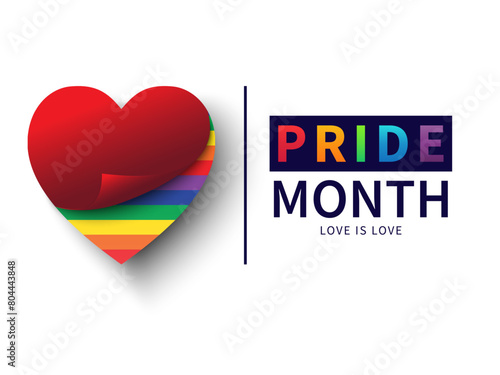 LGBT Pride Month in June. The red heart inside rainbow colors. LGBT symbol. Lesbian Gay Bisexual Transgender. Design for poster, flyer, web, banner, template. Vector Illustration