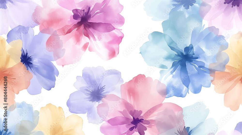 a seamless image of watercolor-style pastel flowers set against a white backdrop