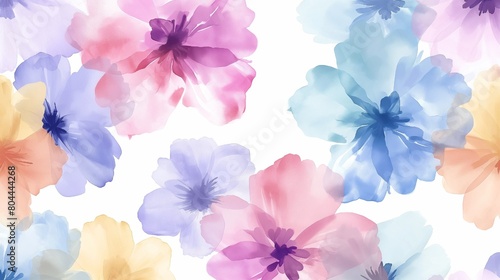 a seamless image of watercolor-style pastel flowers set against a white backdrop