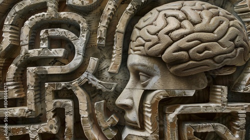 Brainstorming concept as a 3D illustration of a human brain with a maze in the background.