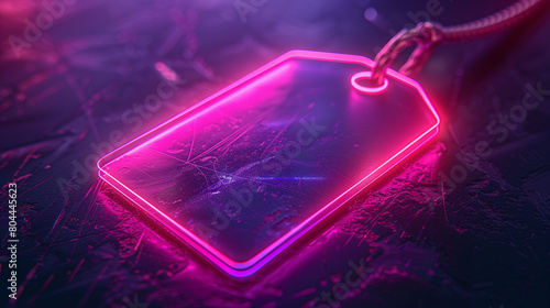 Futuristic Pink Neon Dog Tag: High-Tech Military Identification on Grungy Metallic Background photo