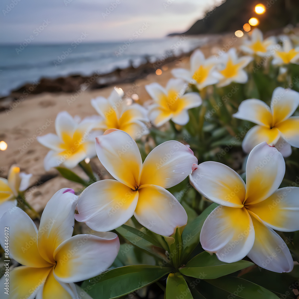 Obraz premium a blue flower that is growing on the beach