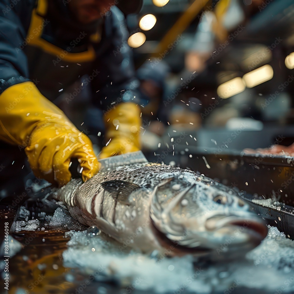 the cutting of a fish in factory, fish processing the cutting of a fish in factory, fish processing