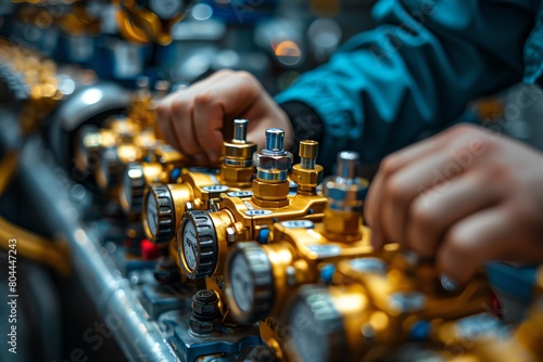 A close-up of a workers hands installing a safety device on heavy machinery, with clear focus on precision and safety equipment